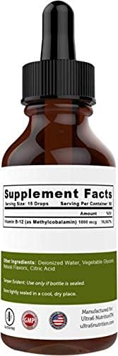 Ultra6 Nutrition Vitamin B12 Sublingual Liquid Drops - B12 Methylcobalamin Supplement Great for Energy & Tiredness - Vitamin-B Supplements for Women & Men - 90 Day Supply