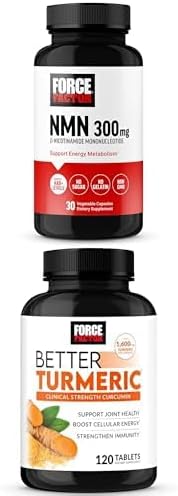 Force Factor NMN Supplement, Nicotinamide Mononucleotide to Support Healthy Aging and Energy Metabolism, Better Turmeric Curcumin, 120 Tablets