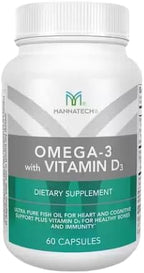 Mannatech Omega-3 with Vitamin D3 for Bone, Heart Health and Cognitive Support, Made of Pure Fish Oil