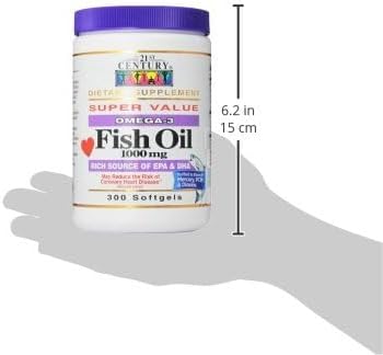 21st Century Fish Oil 1000 mg Softgels, (300 Count), Molecularly Distilled, Omega 3 Supplement with EPA & DHA, Purified to Eliminate Mercury, Supports Cardiovascular Health, Gluten Free & Non-GMO