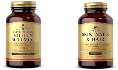 Solgar Beauty Bundle, Biotin 5000 mcg 100 Capsules & Skin, Nails & Hair 120 Tablets, Collagen and Beauty Support, Non GMO/Gluten Free