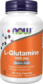 NOW Foods Supplements, L-Glutamine 500 mg, Nitrogen Transporter*, Amino Acid, 120 Veg Capsules, (Pack of 2)