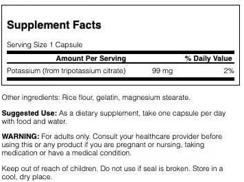 Swanson Potassium Citrate - Mineral Supplement Promoting Heart Health & Energy Support - Aids Optimal Nerve & Kidney Function with Natural Ingredients - (120 Capsules, 99mg Each)