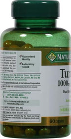Nature's Bounty Turmeric with Black Pepper Extract,Supports Antioxidant Health,1000mg,60 Capsules,(Pack of 3)
