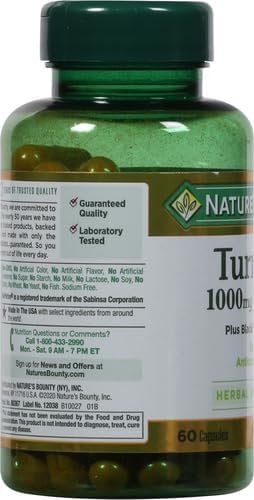 Nature's Bounty Turmeric with Black Pepper Extract,Supports Antioxidant Health,1000mg,60 Capsules,(Pack of 3)