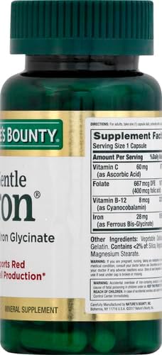 Nature’s Bounty Gentle Iron 28 mg Capsules with Vitamin C,Folic Acid,Vitamin B-12 Iron Supplement,Non-GMO,Gluten-Free,90 Count (Pack of 2)