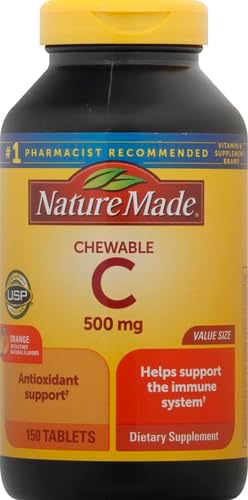 Nature Made Chewable Vitamin C 500 mg, Dietary Vitamin C Supplement for Immune Support, 150 Tablets, 150 Day Supply (Pack of 2)