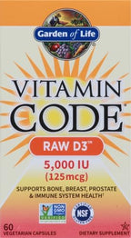 Garden of Life Vitamin D3 5000 IU, Raw Whole Food Supplements with Chlorella, Fruit, Veggies & Probiotics for Bone & Immune Health, 60 Vegetarian Capsules (Pack of 6)