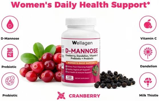 Urinary Tract and Bladder Health Support with Vaginal Probiotic Plus Prebiotics for Women - D-Mannose, Cranberry, Dandelion, Vitamin C -120 Veggie Capsules (60 Days Supply)