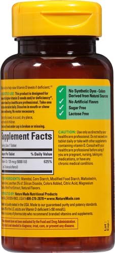 Nature Made Vitamin D3 5000 IU (125 mcg) Extra Strength, Vitamin D Supplement for Immune Support, 70 Sugar Free Fast Dissolve Tablets, 70 Day Supply, (Pack of 2)