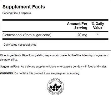 Swanson Maximum-Strength Octacosanol 20 Milligrams 30 Capsules