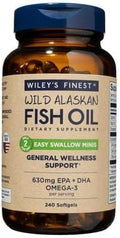 Wiley's Finest Wild Alaskan Fish Oil Easy Swallow Minis - Omega-3 Fish Oil Supplement for Adults and Kids - Double-Strength 630mg EPA and DHA Natural Supplement - 240 Mini Softgels (120 Servings)