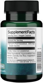 Swanson Amino Acid Ajipure Glycine Pharmaceutical Grade 500 Milligrams 60 Veg Capsules