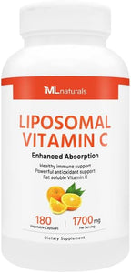 ML Naturals Liposomal Vitamin C - 1,700 mg per Serving, 180 Vegetable Capsules - High Potency Antioxidant Support - Gluten-Free