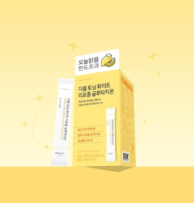 Double Toning White Liposome Glutathione Korean Beauty Supplement – Liposomal L-Glutathione, Vitamin C 500 mg, Vitamin E, Biotin & Fish Collagen 500 mg, Lime-Lemon Flavor – 30 Packets