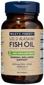 Wiley's Finest Wild Alaskan Fish Oil Easy Swallow Minis - Omega-3 Fish Oil Supplement for Adults and Kids - Double-Strength 630mg EPA and DHA Natural Supplement - 120 Mini Softgels (60 Servings)