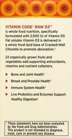 Garden of Life Vitamin D,Vitamin Code Raw D3,Vitamin-D 2,000 IU,Raw Whole Food D3 Supplements with Chlorella,Fruit,Veggies & Probiotics for Bone & Immune Health,120 Vegetarian Capsules,(Pack of 2)