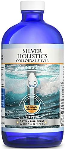 Silver Holistics Colloidal Silver Liquid 16 Oz. Glass Bottle - 10 PPM with Measuring Cups for Immune Support