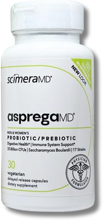 ScimeraMD® Asprega Probiotic + Prebiotic Supplement for Digestive Health and Immune System Support, 35 Billion CFUs, 30 CT