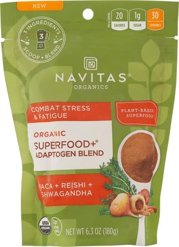 Navitas Organics Superfood+ Adaptogen Blend for Stress Support (Maca + Reishi + Ashwagandha),6.3oz Bag,30 Servings — Organic,Non-GMO,Vegan,Gluten-Free,Keto & Paleo.,(Pack of 2)