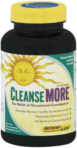 Renew Life Detox Cleanse More,Reduces Bloating and Restores Regularity,Overnight Constipation Relief,Soy,Dairy and Gluten-Free,100 Capsules,(Pack of 2)