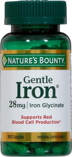 Nature’s Bounty Gentle Iron 28 mg Capsules with Vitamin C,Folic Acid,Vitamin B-12 Iron Supplement,Non-GMO,Gluten-Free,90 Count (Pack of 3)