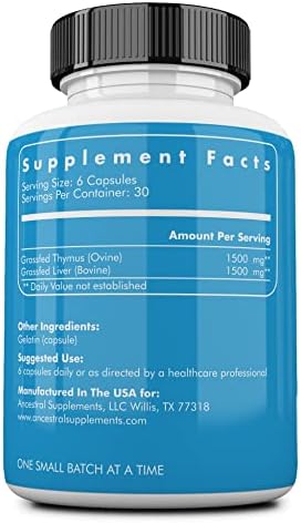 Ancestral Supplements Grass Fed Ovine (Sheep) Thymus Glandular Extract, 3000mg, Histamine, Energy, Allergy and Immune Support Supplement with Grass Fed Beef Liver, Non GMO, 180 Capsules (Pack of 2)