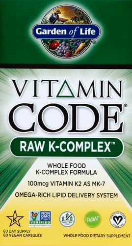 Garden of Life Vitamin K2 and K1, Vitamin Code Vegan K Complex for Bone Strength and Heart Health, Omega Rich Flax Seed Oil, Trace Minerals, Probiotics, 60 Day Supply, (Pack of 2)