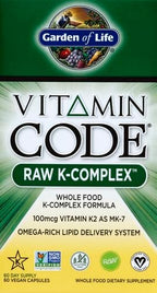 Garden of Life Vitamin K2 and K1, Vitamin Code Vegan K Complex for Bone Strength and Heart Health, Omega Rich Flax Seed Oil, Trace Minerals, Probiotics, 60 Day Supply, (Pack of 2)