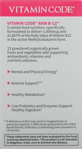 Garden of Life Vitamin Code Raw B-12-30 Capsules, 1,000mcg Whole Food B12 Methylcobalamin for Energy, Vegan Methylcobalamin Vitamin Plus Probiotics and Enzymes, Gluten Free Supplements (Pack of 6)