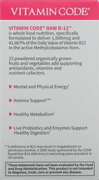 Garden of Life Vitamin Code Raw B-12-30 Capsules, 1,000mcg Whole Food B12 Methylcobalamin for Energy, Vegan Methylcobalamin Vitamin Plus Probiotics and Enzymes, Gluten Free Supplements (Pack of 6)