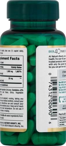 Nature's Bounty Vitamin C + Rose HIPS,Immune Support,1000mg Vitamin C,Coated Caplets,1 Serving per Day,Vegetarian Caplets,100 Ct,(Pack of 2)
