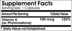 Natural Vitamin K-1 Phytonadione 100mcg ~ 100 Capsules - No Additives ~ Naturetition Supplements