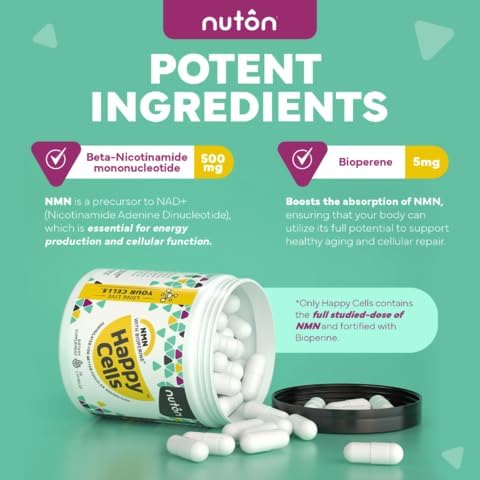 Nuton Day & Night Bundle-Happy Cells NMN Supplement with Bioperine for Morning Energy & Cognitive Support + Happy Dreams Natural Sleep Aid with Melatonin, ETAS, L-Serine, Venetron for Celular Repair