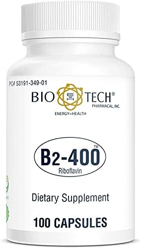Bio-Tech Pharmacal B2-400, 100 Capsules – All-Natural Supplement – Supports Clarity and Productivity – No Dairy, Fish, Gluten, Peanut, Shellfish, GMOS, & Soy – No Artificial Colors