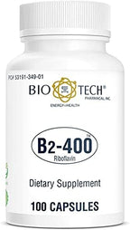 Bio-Tech Pharmacal B2-400, 100 Capsules – All-Natural Supplement – Supports Clarity and Productivity – No Dairy, Fish, Gluten, Peanut, Shellfish, GMOS, & Soy – No Artificial Colors