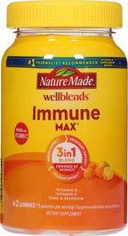 Nature Made Wellblends ImmuneMAX Gummies,Vitamin C,Zinc,and Vitamin D3,Immune Support Supplement,42 Tangerine Flavor Gummies,(Pack of 2)