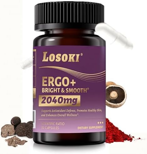 Losoki Ergothioneine Supplement – Ergo+ 2040 mg – with Spermidine, Astaxanthin & Black Truffle – Supports Firm, Hydrated Skin & Hair & Nails – Anti Aging Supplement- 30 Capsules