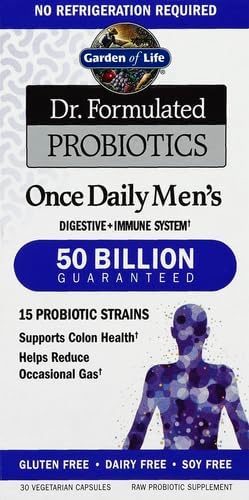 Garden of Life Probiotics for Men,Dr Formulated 50 Billion CFU 15 Probiotics for Digestive Health+Organic Prebiotic Fiber,Colon & Immune Support,Daily Gas Relief,Shelf Stable, 30 Capsules (Pack of 6)