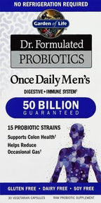 Garden of Life Probiotics for Men,Dr Formulated 50 Billion CFU 15 Probiotics for Digestive Health+Organic Prebiotic Fiber,Colon & Immune Support,Daily Gas Relief,Shelf Stable, 30 Capsules (Pack of 6)