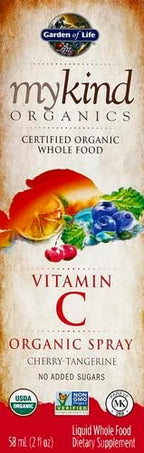 Garden of Life Organics Vitamin C Spray for Kids and Adults - Cherry Tangerine,Vitamin C Supplement,Antioxidant for Immune Support and Skin Health,2 fl oz Liquid Drops,(Pack of 2)