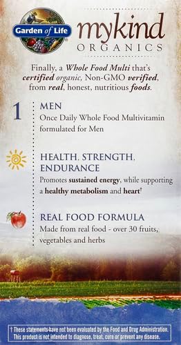 Garden of Life Once Daily Whole Food Multivitamin for Men, Organic Mens Vitamins & Minerals, Vitamin C, Zinc, Vegan, for Health & Well-Being, 60 Tablets (Pack of 6)