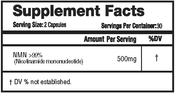 1LifeScience NMN500 Nicotinamide Mononucleotide Supplement – 500mg per Serving – NAD+ Longevity & Cellular Energy Support – cGMP Made in USA – 60 Veg Capsules