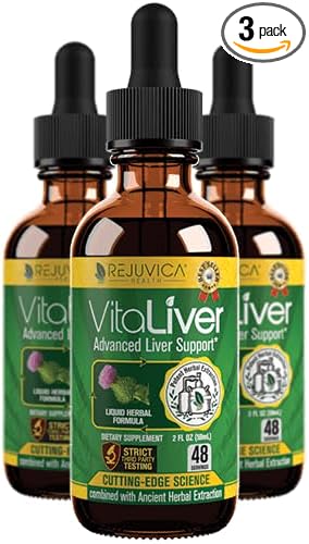 Rejuvica Health VitaLiver | Liver Cleanse & Detox Drops | Milk Thistle, Artichoke, Chanca Piedra & Dandelion Extract | Fatty Liver Support Repair Supplement for Men & Women | 3 Pack