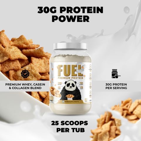 Underground Bio Labs Panda Fuel Premium Protein Whey,Hydrolyzed Collagen,Casein,Probiotics, Enzymes, Keto Friendly,Time Release, 25 Servings (2.5 Pound, Cinnamon Toast)