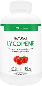 ML Naturals Natural Lycopene 30mg (Per Serving) – 240 Vegetable Capsules – from Tomato Extract – Supports Cardiovascular & Immune Health