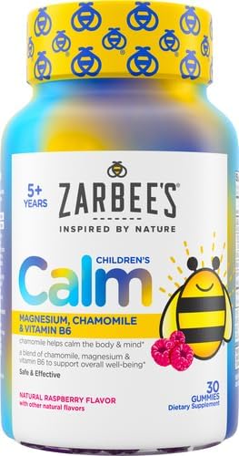 Zarbee's Naturals Children’s Calm Gummies, Magnesium for Kids Ages 5+, Melatonin-Free, Support for a Calm Mind & Body, Chamomile & Vitamin B6, Natural Raspberry Flavor, 30 ct, (Pack of 2)