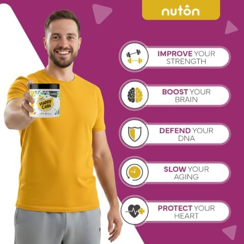 Nuton Happy Cells - NMN Supplement with Bioperine for Healthy Aging & Cellular Repair - NAD+ Supplement - Protects DNA, Promotes Skin Health & Brain Function - Vegan - Non-GMO Formula - 30 Capsules