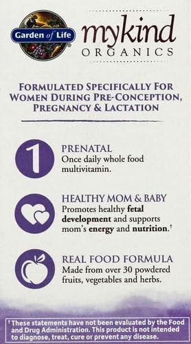 Garden of Life Organics Prenatal Vitamin: Folate for Energy & Healthy Fetal Development, Non-constipating Iron, Vitamin C, B6, B12, D3 – Organic, Non-GMO, Gluten-Free, Vegan, 30 Day Supply (Pack of 6)
