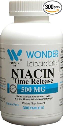 Wonder Laboratories High Potancy Time Release Niacin (Vitamin B3) 500 Mg 300 Tablets Non-GMO, Gluten Free Supplement